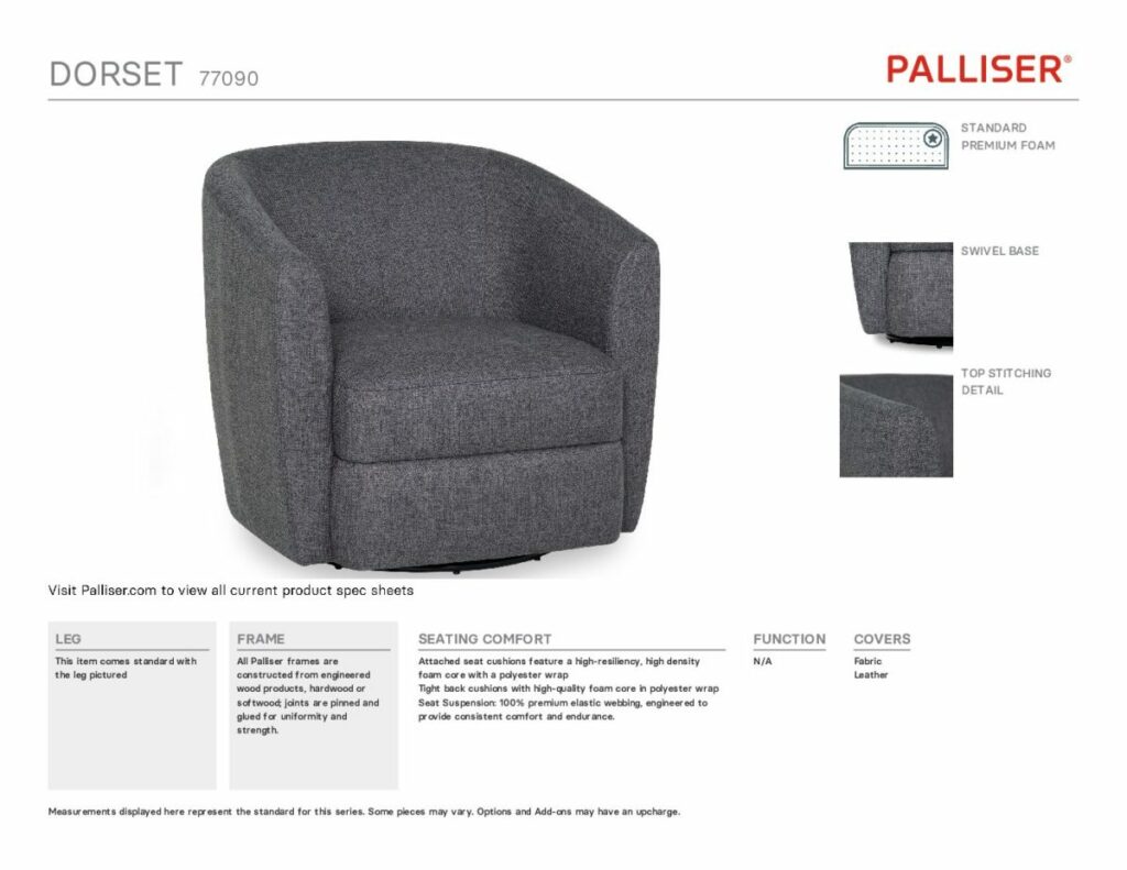 Palliser Dorset Swivel Chair Sedona Slate ALine Furniture & Appliances